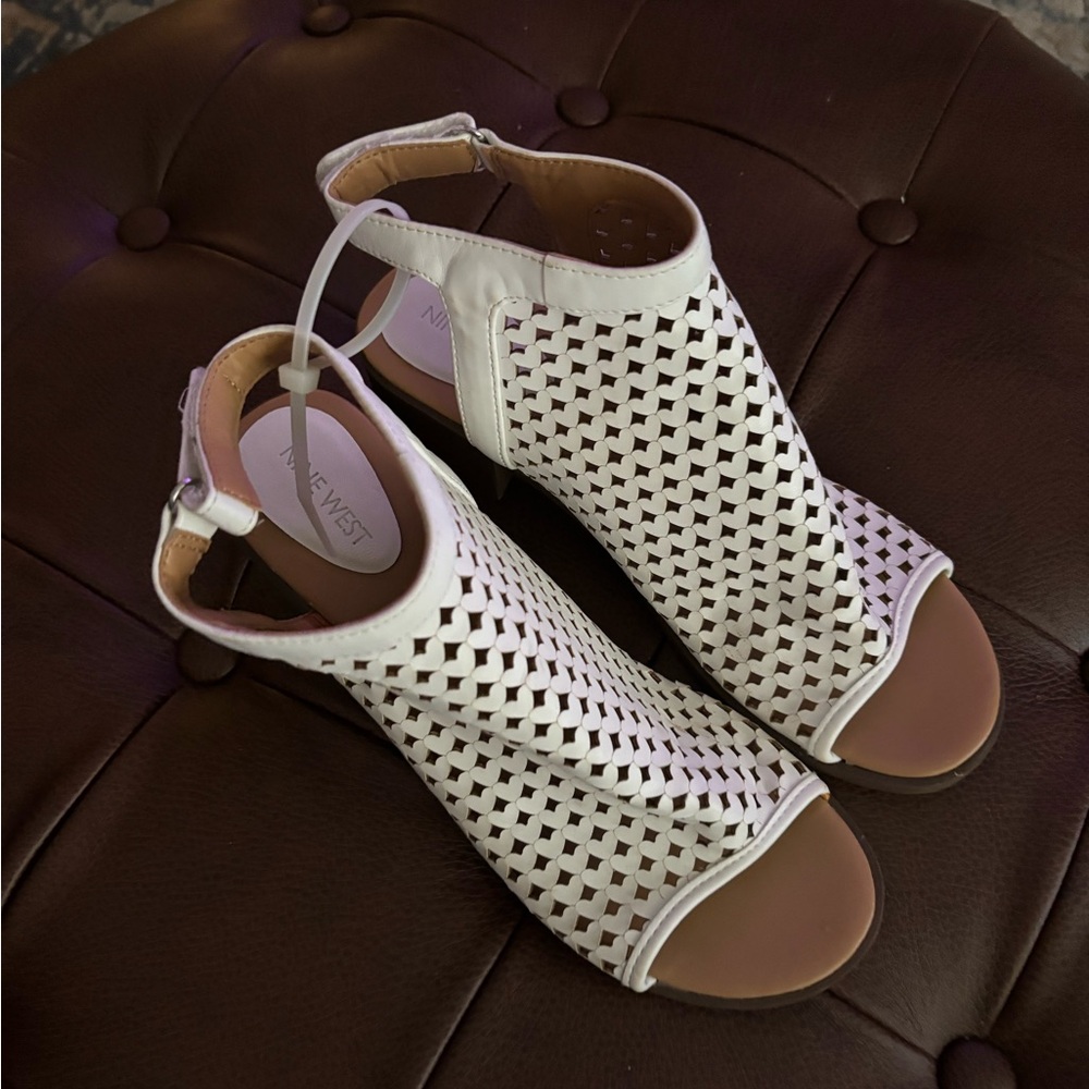 Nine West White Heels with Perforated Design